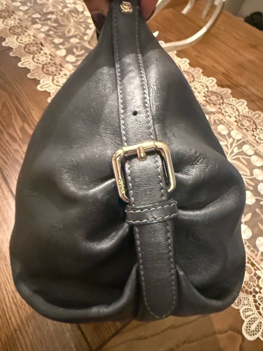 MCM Black Embossed Leather Shoulder Hobo Bag - Picture 4 of 13